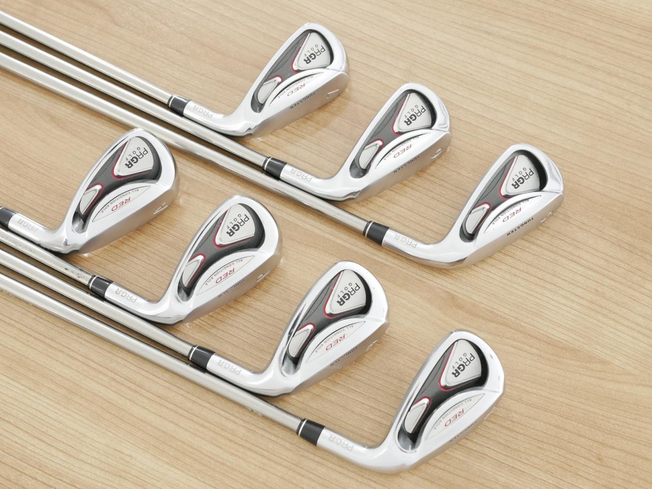 Iron set : PRGR : ชุดเหล็ก PRGR Red 505 (ใบใหญ่ หน้า Maraging ใส เด้ง) มีเหล็ก 5-Pw,Aw (7 ชิ้น) ก้านกราไฟต์ UST Mamiya ATTAS 60 Flex R