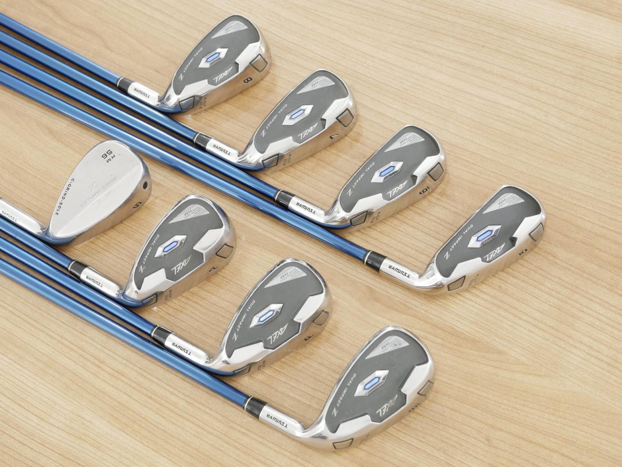 Iron set : Tsuruya : ชุดเหล็ก Tsuruya AXEL Dual Impact Z HM (หน้าเด้ง) มีเหล็ก 5-Pw,Aw,Sw (8 ชิ้น) ก้านกราไฟต์ Flex R