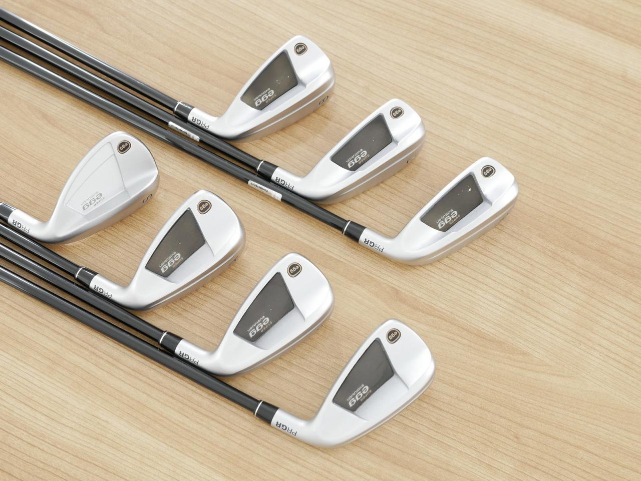 Iron set : PRGR : ชุดเหล็กกระเทย PRGR Super Egg Evolution (รุ่นล่าสุด ออกปี 2024 ตัวท๊อปสุด หน้าเด้งเกินกฏ ใช้แข่งไม่ได้ ตีไกลมากๆ) มีเหล็ก 6-Pw,Aw,Sw (7 ชิ้น) ก้านกราไฟต์ Flex R (M-37)