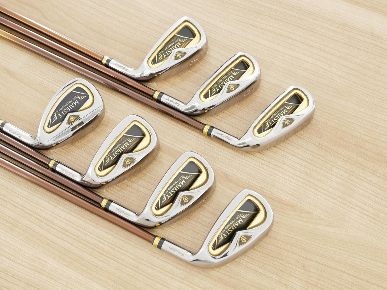 Iron set : Maruman : ชุดเหล็ก Maruman Majesty Prestigio Gold Premium (รุ่นท๊อปสุด หน้าเด้ง ตีไกลมาก ของใหม่ 1 แสนบาท) มีเหล็ก 5-Pw,Aw (7 ชิ้น) ก้านกราไฟต์ Flex R