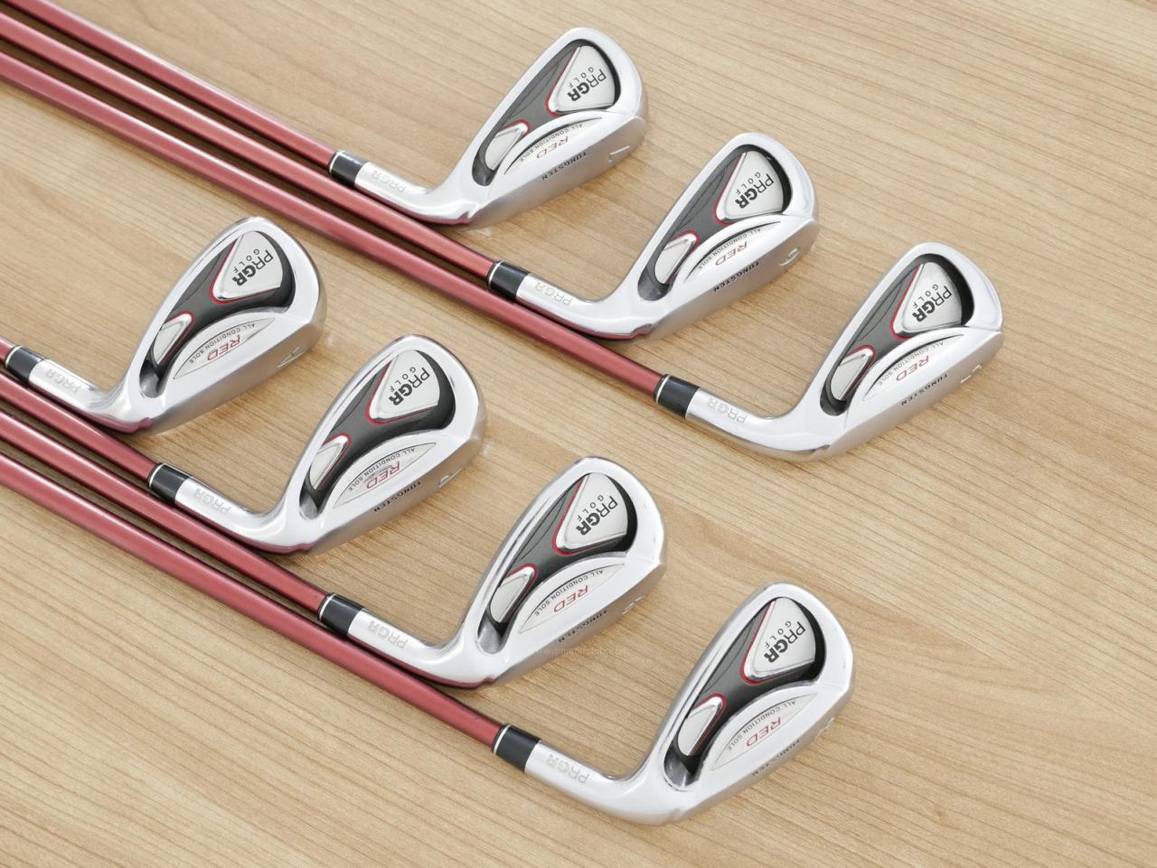 Iron set : PRGR : ชุดเหล็ก PRGR Red 505 (ใบใหญ่ หน้า Maraging ใส เด้ง) มีเหล็ก 5-Pw,Aw (7 ชิ้น) ก้านกราไฟต์ M-37 Flex R