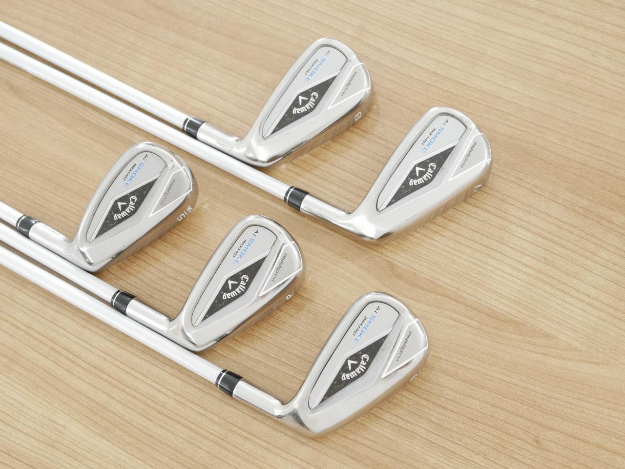Lady club : All : ชุดเหล็ก Callaway Paradym Ai Smoke Max Fast (ออกปี 2024 ตีง่ายมาก ไกล Japan Spec.) มีเหล็ก 7-Pw,Sw (5 ชิ้น) ก้านกราไฟต์ Mitsubishi ELDIO 40 Flex L