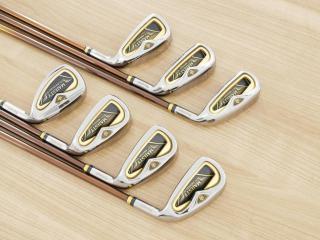 Iron set : Maruman : ชุดเหล็ก Maruman Majesty Prestigio Gold Premium (รุ่นท๊อปสุด หน้าเด้ง ตีไกลมาก ของใหม่ 1 แสนบาท) มีเหล็ก 5-Pw,Aw (7 ชิ้น) ก้านกราไฟต์ Flex R