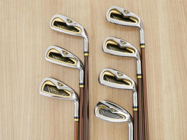 Iron set : Maruman : ชุดเหล็ก Maruman Majesty Prestigio Gold Premium (รุ่นท๊อปสุด หน้าเด้ง ตีไกลมาก ของใหม่ 1 แสนบาท) มีเหล็ก 5-Pw,Aw (7 ชิ้น) ก้านกราไฟต์ Flex R