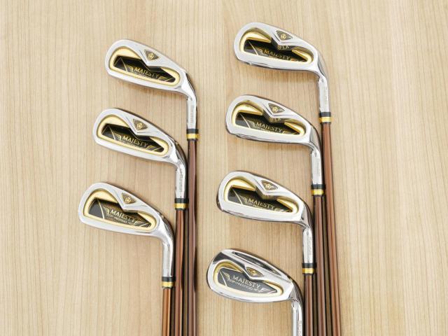 Iron set : Maruman : ชุดเหล็ก Maruman Majesty Prestigio Gold Premium (รุ่นท๊อปสุด หน้าเด้ง ตีไกลมาก ของใหม่ 1 แสนบาท) มีเหล็ก 5-Pw,Aw (7 ชิ้น) ก้านกราไฟต์ Flex R