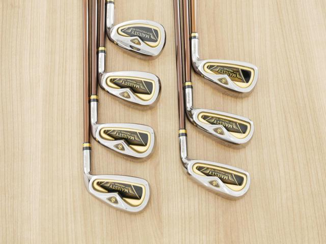 Iron set : Maruman : ชุดเหล็ก Maruman Majesty Prestigio Gold Premium (รุ่นท๊อปสุด หน้าเด้ง ตีไกลมาก ของใหม่ 1 แสนบาท) มีเหล็ก 5-Pw,Aw (7 ชิ้น) ก้านกราไฟต์ Flex R