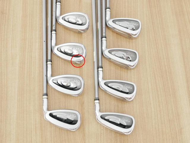 Iron set : PRGR : **มีตำหนิ** ชุดเหล็กกระเทย PRGR Egg PC (รุ่นปี 2019 ตีง่ายและไกลมากๆ โกงสุดๆ) มีเหล็ก 6-Pw,Aw,As,Sw (8 ชิ้น) ก้านกราไฟต์ M-40 Flex SR